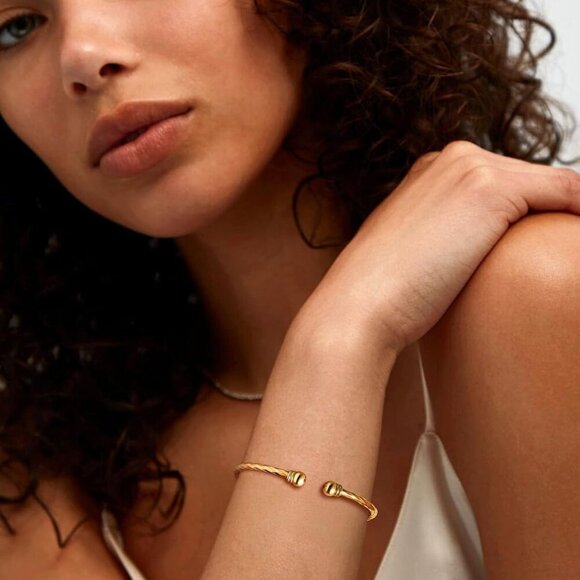 Unisex Simple Cuff Bracelet 18K Real Gold Platinum Plated Fine Bracelets Fashion - Picture 2 of 7